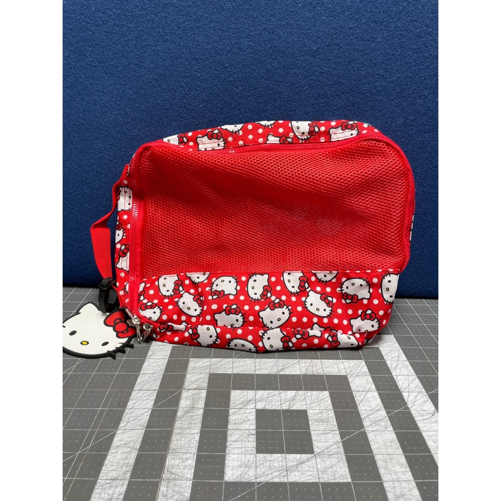 Sanrio Hello Kitty Travel Bag Red Polka Dot Mesh Cosmetic Pouch with Tag